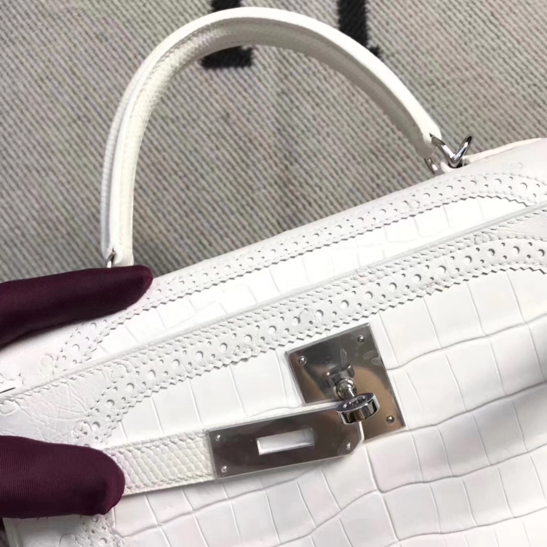 hermès(爱马仕)蕾丝款 kelly 28cm 白色鳄鱼蜥蜴&鸵鸟三拼色 超级