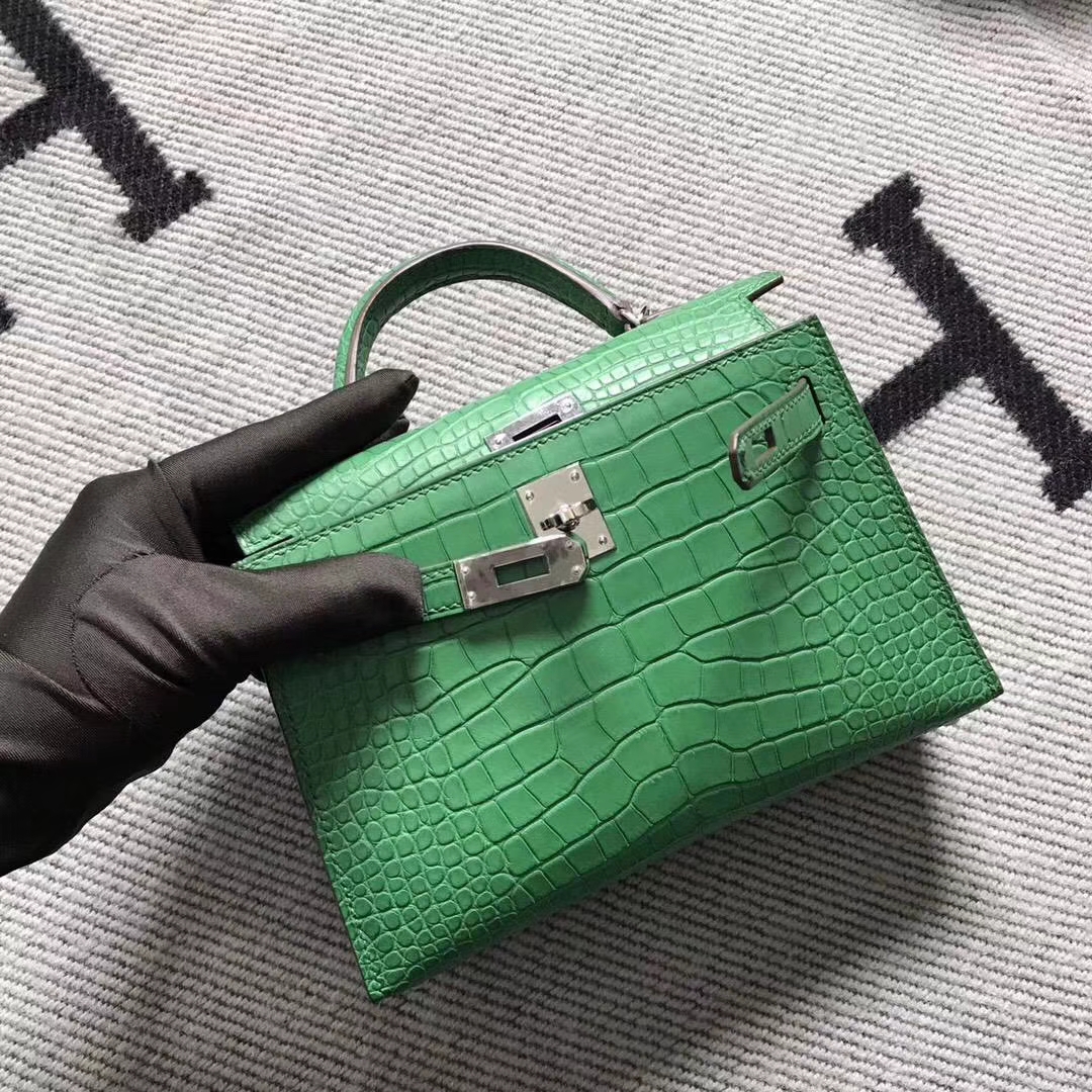 hermès(爱马仕)小极品仙人绿mini 2代 美洲鳄鱼雾面