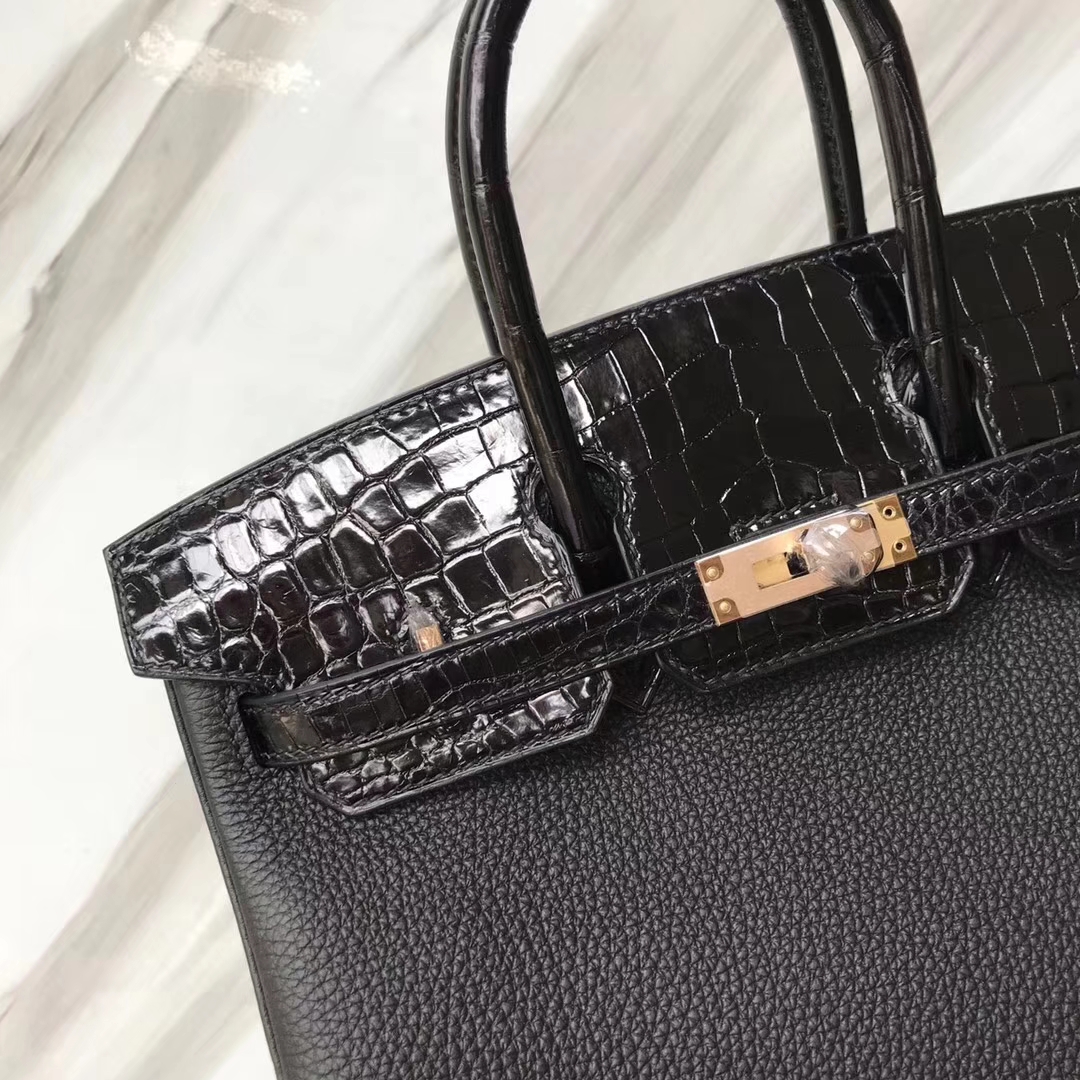 hermès(爱马仕)birkin铂金包 ck89 黑色 noir crocodile shiny 亮面