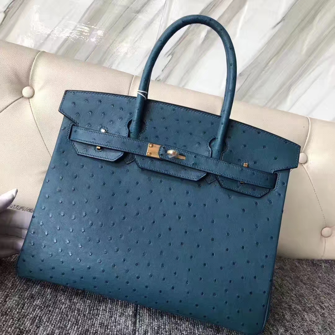 品牌:hermès(爱马仕);类别:birkin 铂金包;颜色:珊瑚蓝;材质:鸵鸟纹