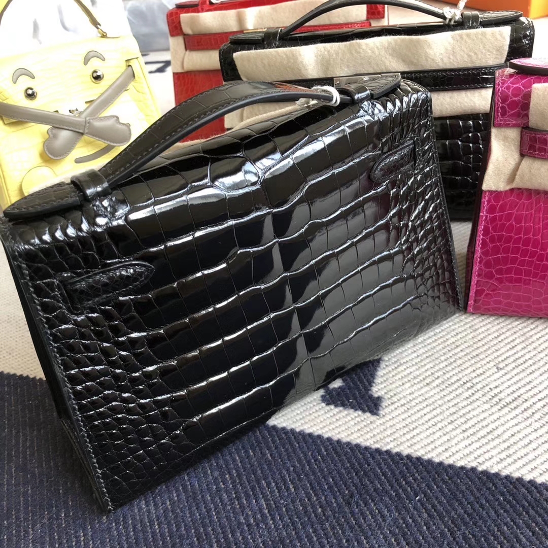 hermès(爱马仕)minikelly pochette 22cm alligator shiny 亮面鳄鱼