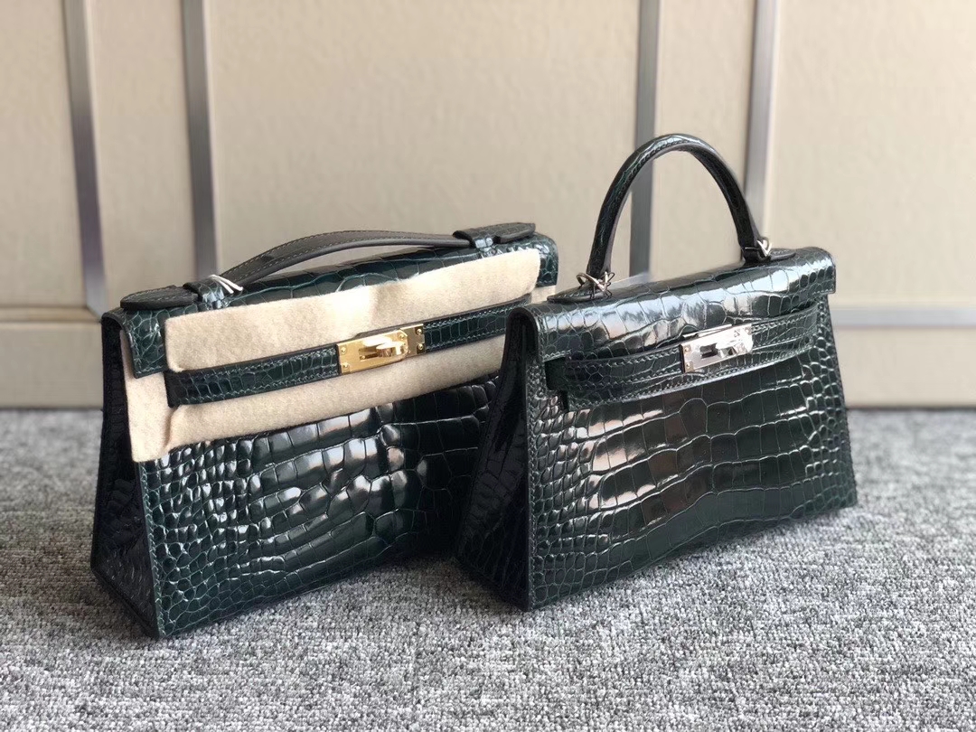 hermès(爱马仕) mini kelly ll alligator shiny 亮面鳄鱼 6o 柏树绿