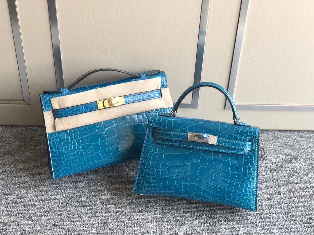 hermès(爱马仕)mini kelly pochette 22cm alligator shiny 亮面鳄鱼