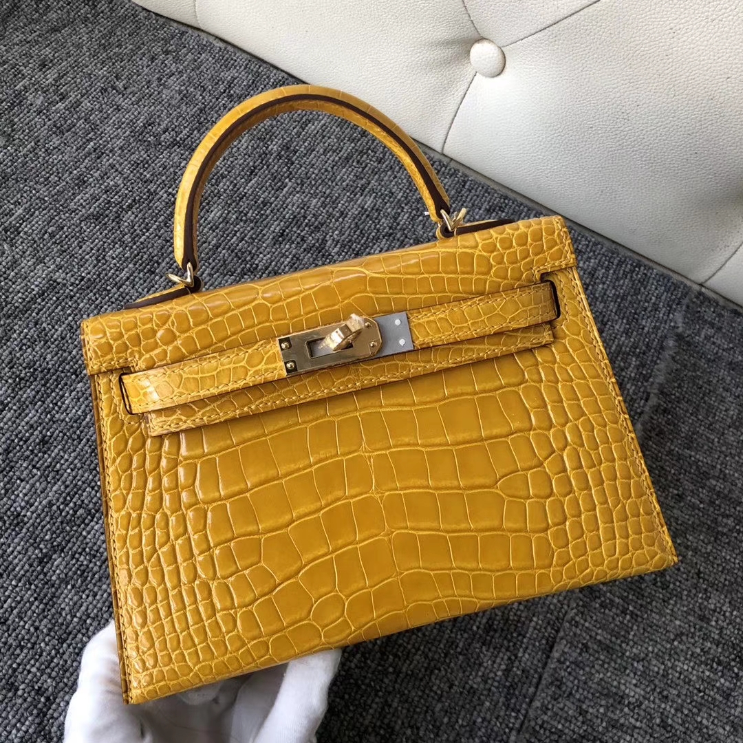 hermès(爱马仕)mini kelly ll alligator shiny 亮面鳄鱼 9d 琥珀黄