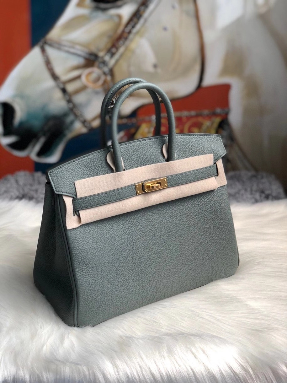 hermès(爱马仕)birkin 25cm 原厂小牛皮 togo cc63 杏绿色 金扣 顶级