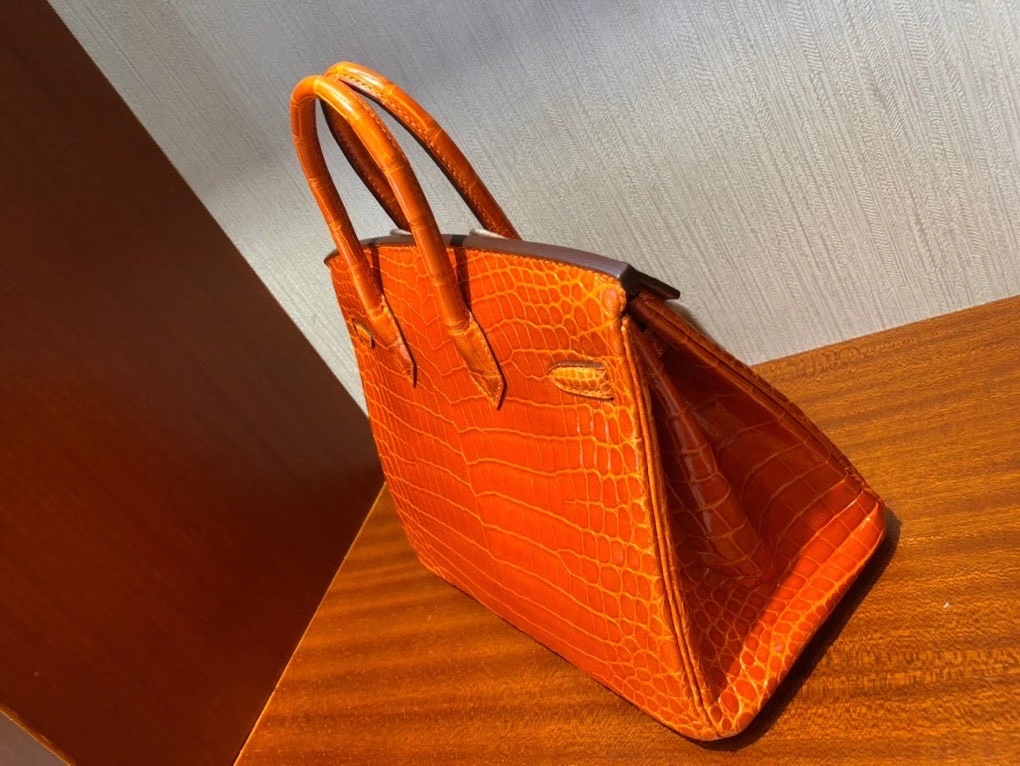 hermès(爱马仕)birkin 25cm crocodile shiny 亮面鳄鱼 93 橙色