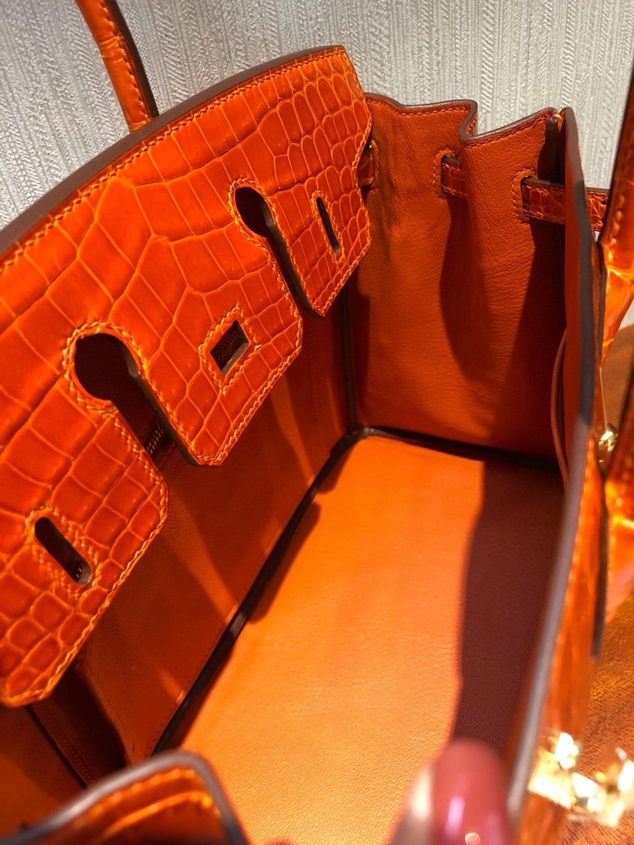 hermès(爱马仕)birkin 25cm crocodile shiny 亮面鳄鱼 93 橙色