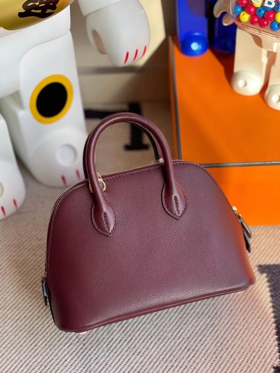 hermès(爱马仕)mini bolide 山羊皮 ck57波尔多酒红 bordeaux 金扣